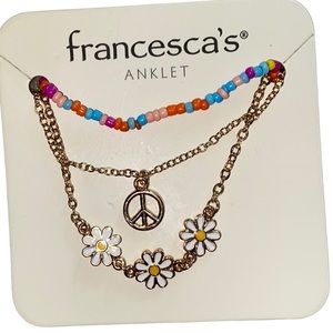 NEW 3 boho hippie anklet set beads/flower/peace sign